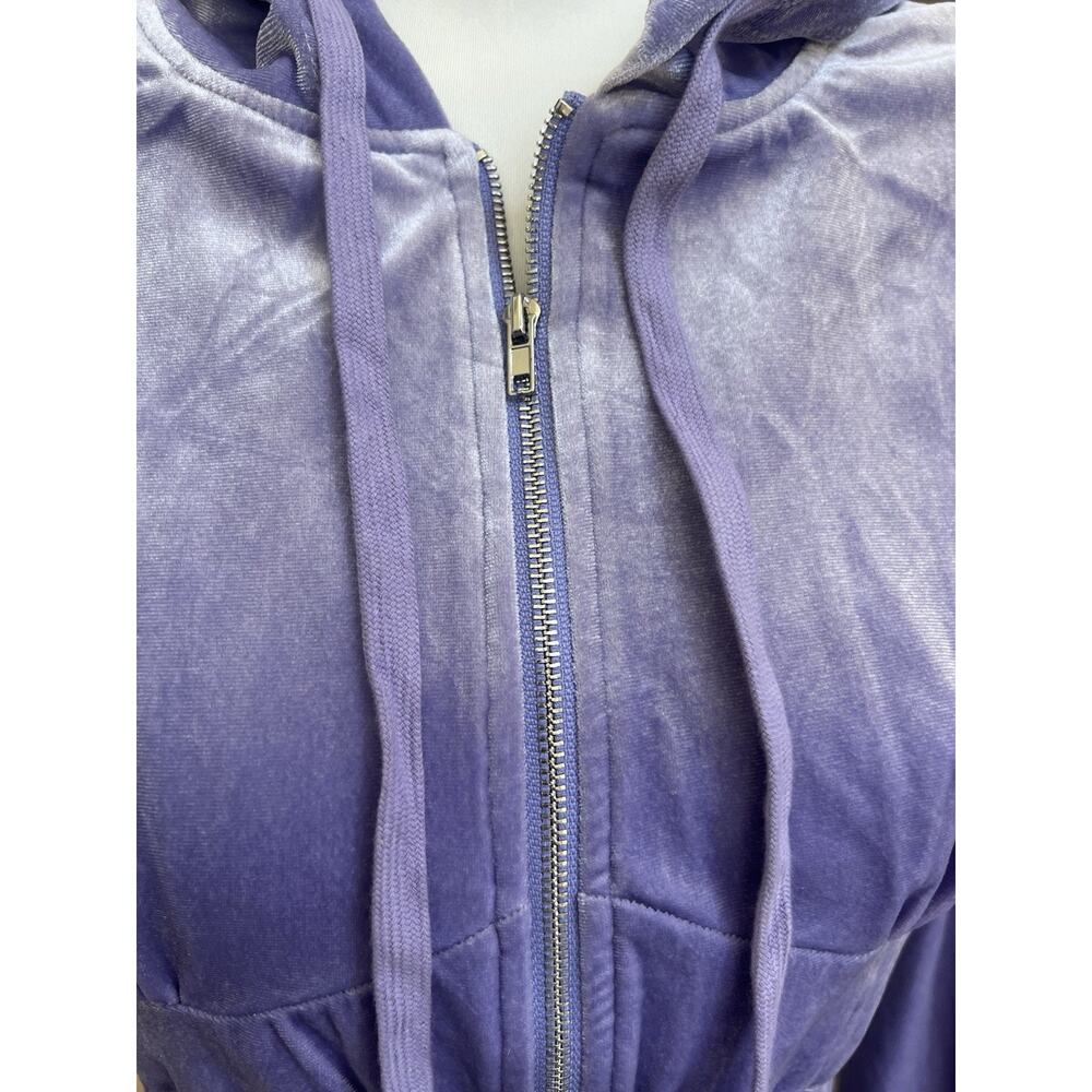 TIC TOC Purple Velvet Crop Hooded Full Zip Jacket Elastic Waist Shorts Set Sz S - Picture 3 of 7